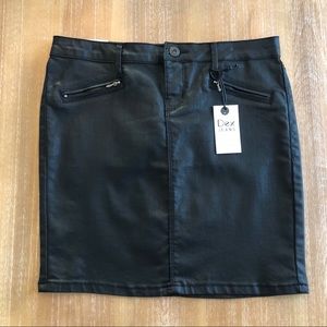 DEX Black Wax Coated Stretch Denim Skirt